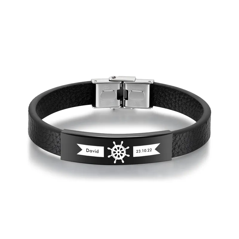 Livraison Mondiale Bracelet Cuir 1 Prénom et Date Personnalisés pour Homme