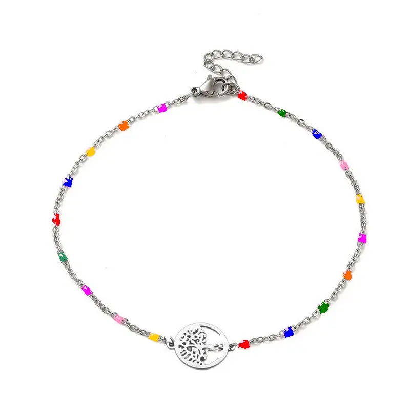 Prix Cassé Chaîne de cheville acier inoxydable maille forçat multi color arbre de vie