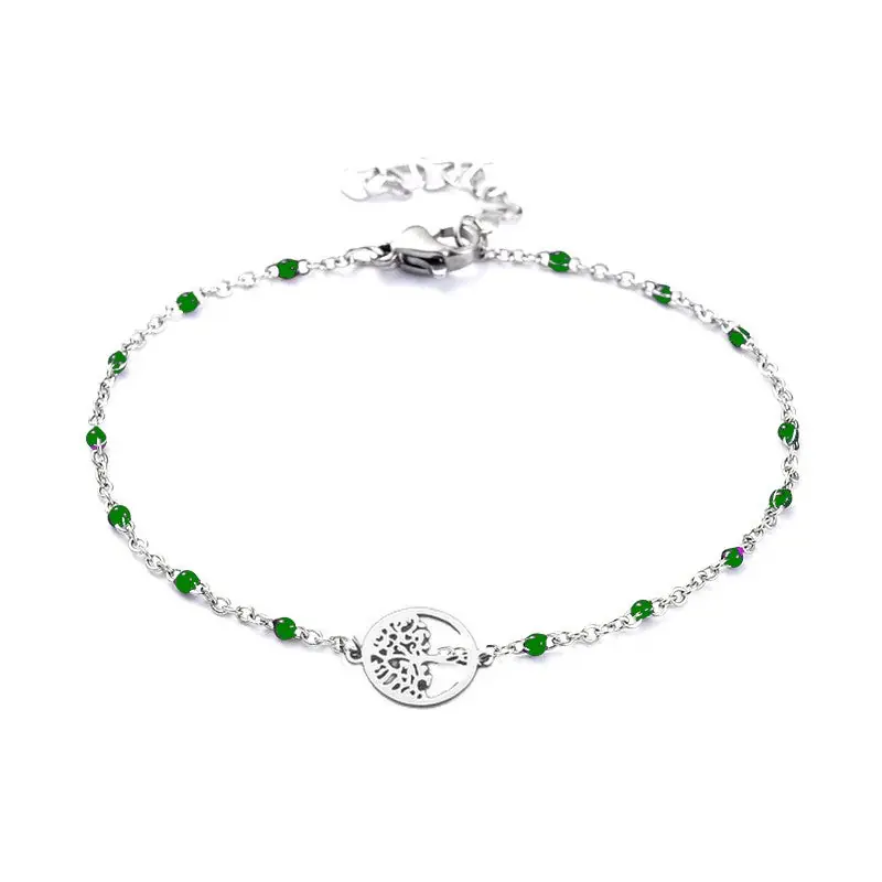 Bracelet acier inoxydable maille forçat vert arbre de vie Livraison Mondiale