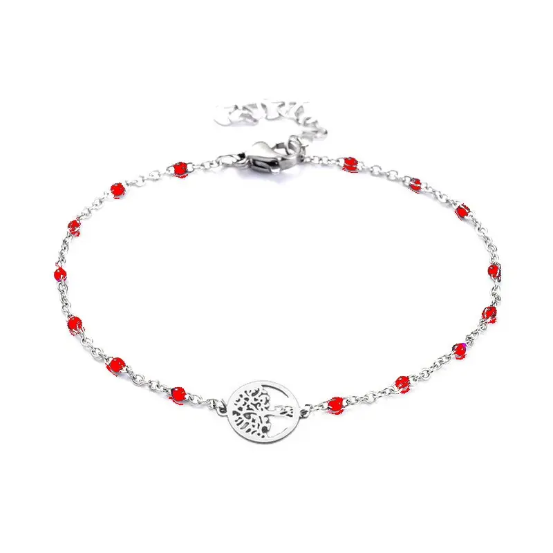 Livraison Gratuite Bracelet acier inoxydable maille forçat rouge arbre de vie