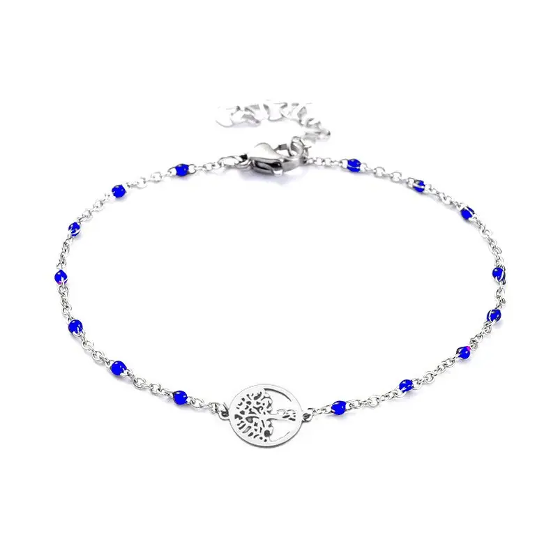 Meilleure Qualité Bracelet acier inoxydable maille forçat bleu arbre de vie