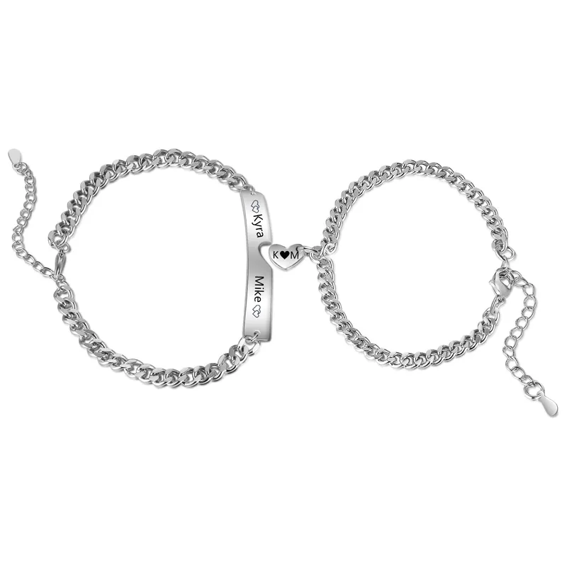 Bracelet couple Gourmette 2 Prénoms Personnalisé avec 2 letters Achetez Aujourd’hui