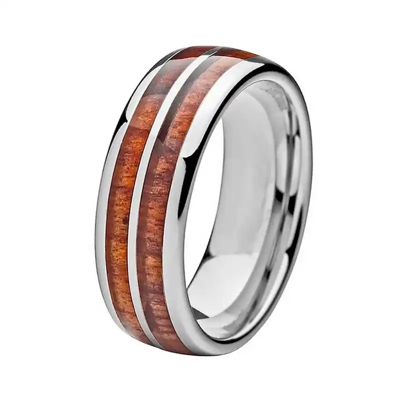 Gros Lot Bague acier inoxydable alliance bande centrale marron