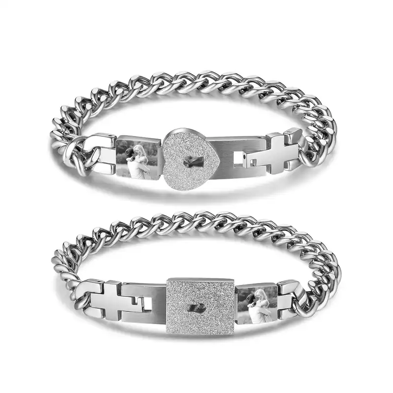 Livraison Gratuite Bracelet Gourmette couple 2PCS avec Photo Personnalisé bracelet en commun