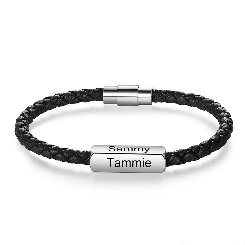 Bracelet Homme en cuir 4 Prénoms Personnalisé Satisfait Ou Remboursé
