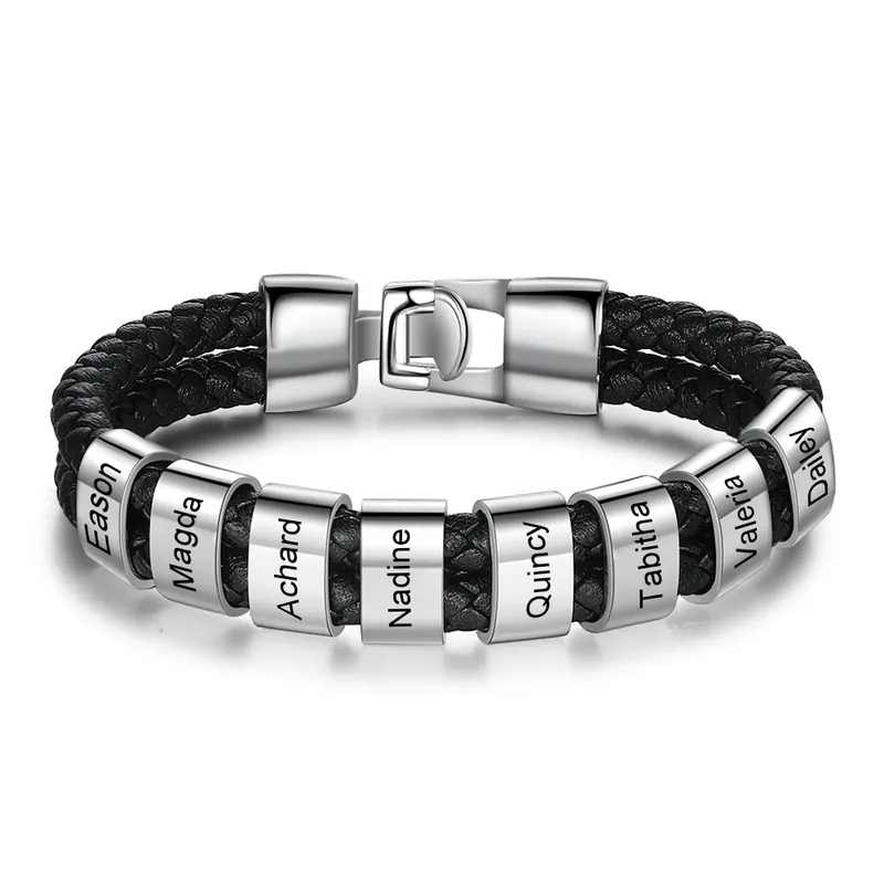 Bracelet Cuir tressé 8 Perles Prénom Personnalisé Homme Commander Vite