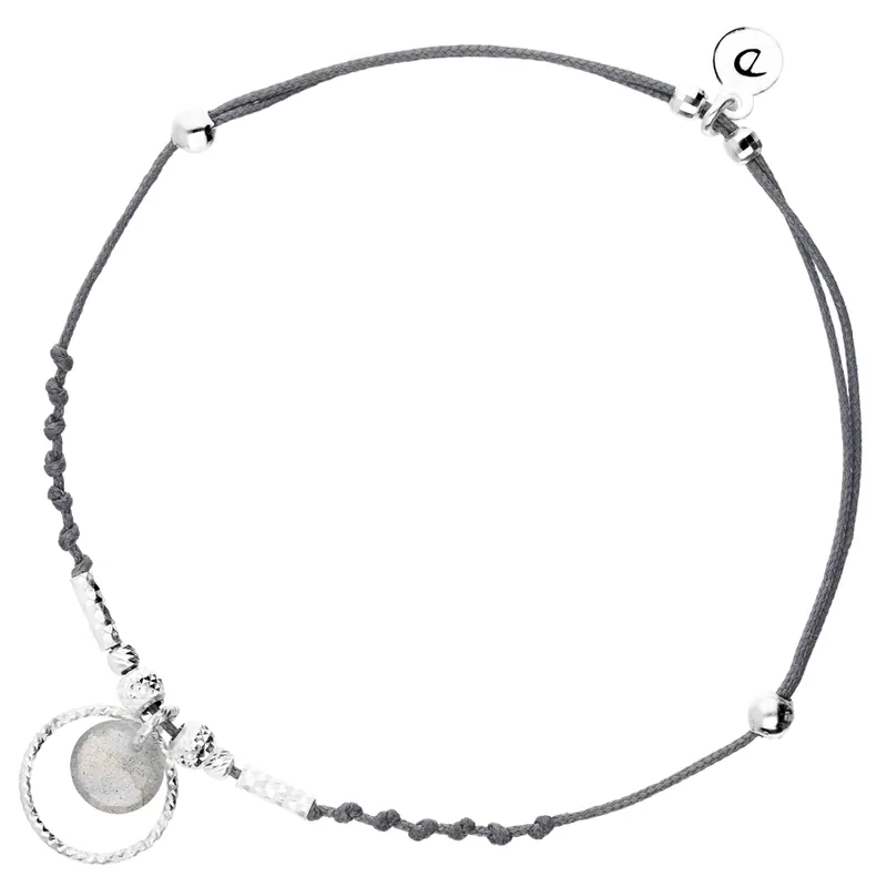 BRACELET CORDON GRIS ANNEAU DIAMANTÉ PIERRE GRISE FIDJI Bon Marché