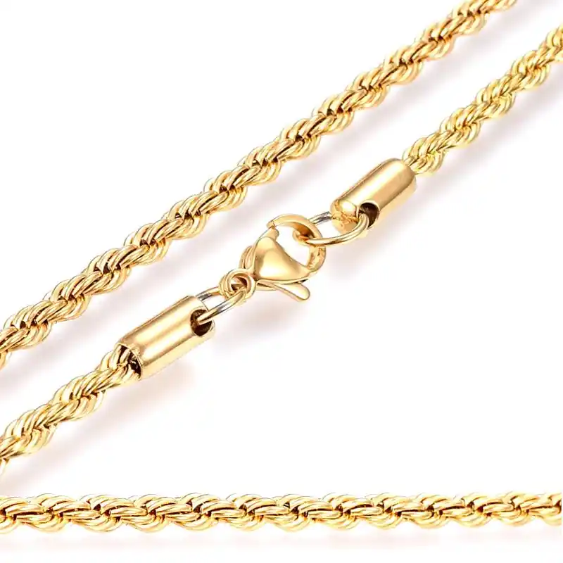 Chaines acier inoxydable maille corde doré 50 cm - 4 mm Bon Marché