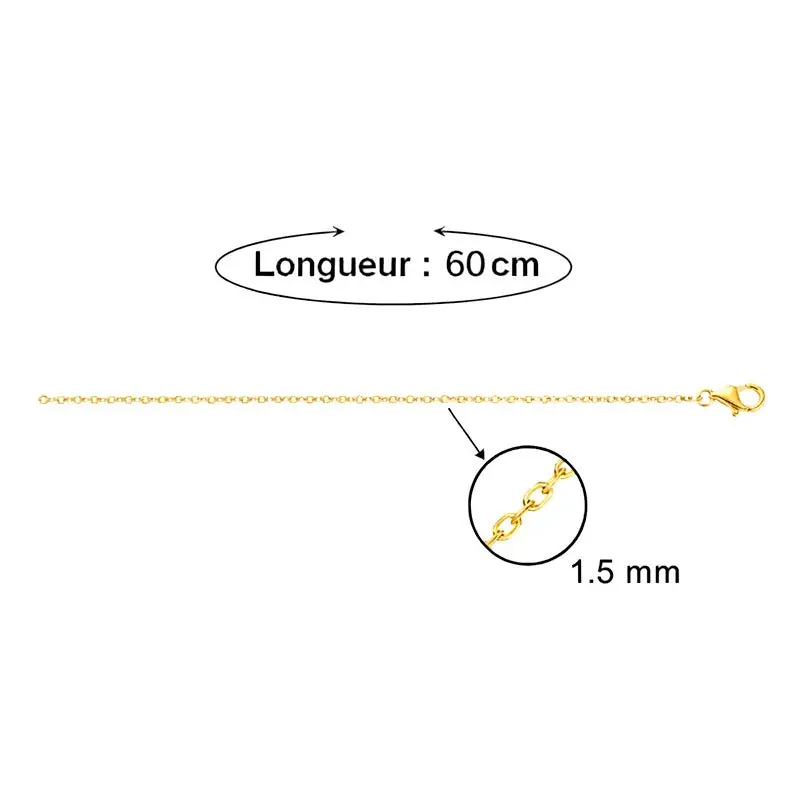 Prix Cassé Lot de 10 chaines pour femme - Maille forçat doré 60 cm - 1.5 mm