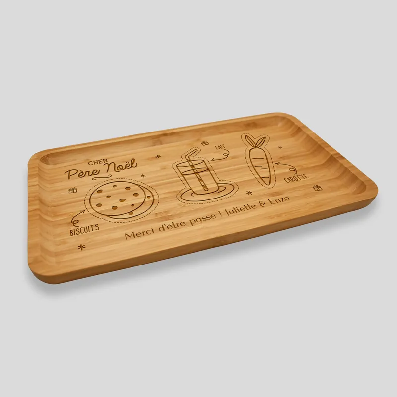 Vente Flash Plateau Noël personnalisé bois gravé 35x20 cm - édition spéciale \\"Goûter du Père Noël\\"