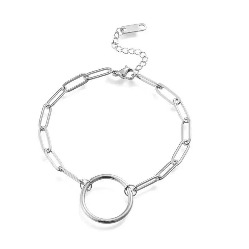 Bracelet acier inoxydable maille trombone cercle argenté Certifié