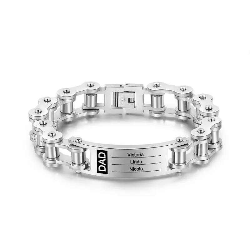 Bracelets Gourmette Bracelets Gravure 3 Prénoms Personnalisé avec texte Bracelet Homme Prix Promo