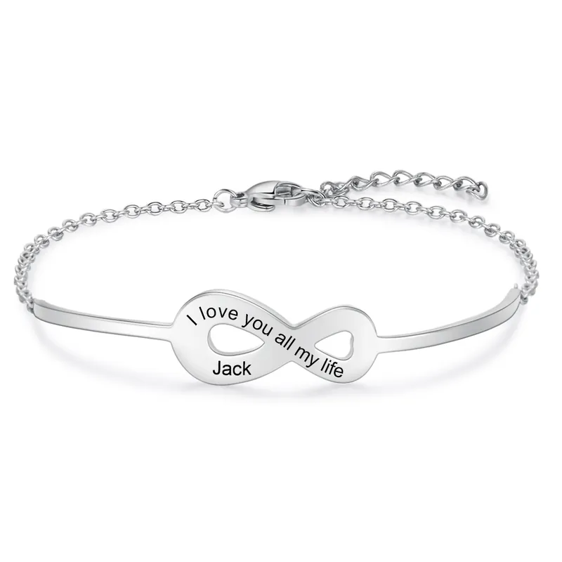 Authentique Bracelet infini Prénom Personnalisés avec texte pour Un couple Bracelet
