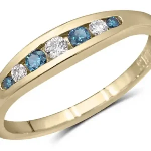 Prix Bas Jonc Niagara semi-éternité diamants bleu et blanc en or jaune 14k pour femme