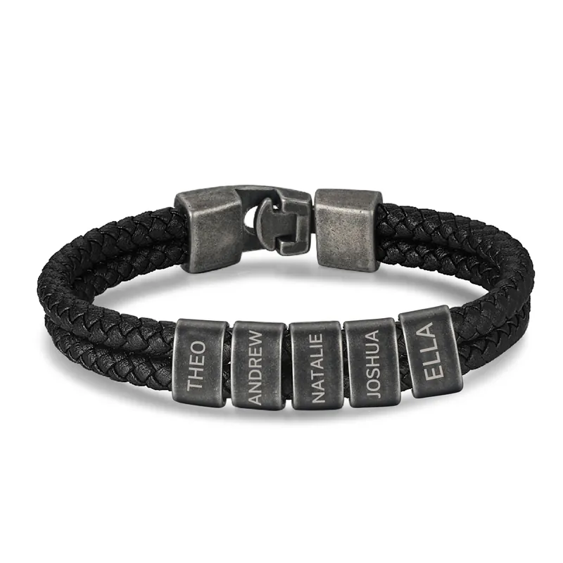 Meilleure Vente Bracelet en Cuir 5 Prénoms Personnalisé