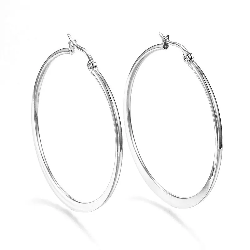 Offre Spéciale Boucles d'oreilles femme en acier inoxydable argentées Créoles 45 mm