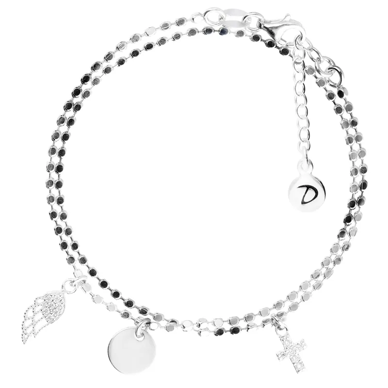 Produit De Marque BRACELET AILE PASTILLE CROIX DOUBLE TOURS PETITE MAILLE ROCK Argent 925 Gravable