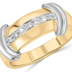 Top Vente Jonc Claudy pavé de sept diamants et épaulements courbes en or 14K deux tons pour femme