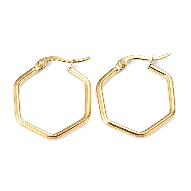 Nouvel Arrivage Boucles d'oreilles femme en acier inoxydable doré Créoles hexagone
