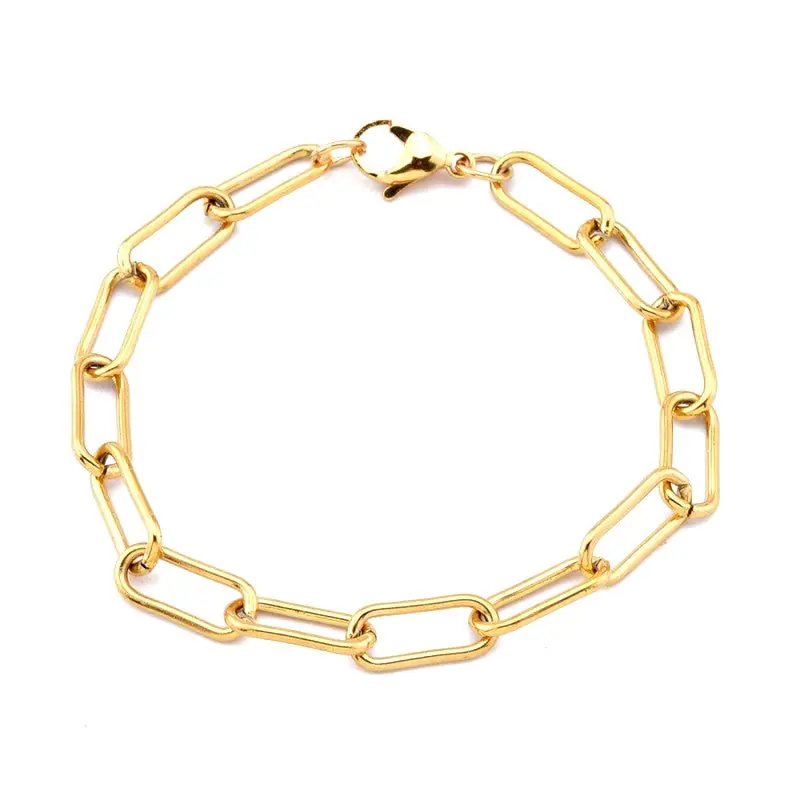 Bracelet gourmette acier inoxydable maille trombone couleur or Prix Choc
