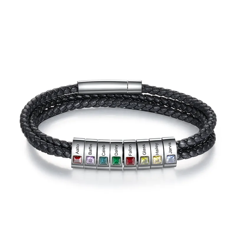 Bracelet 8 Prénom Personnalisé Avec 8 pierre de naissance Bracelet Homme Original