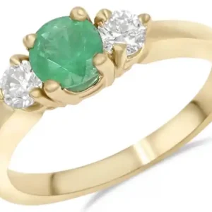 Tendance Bague Arius trinité émeraude et diamants en or jaune 14k pour femme