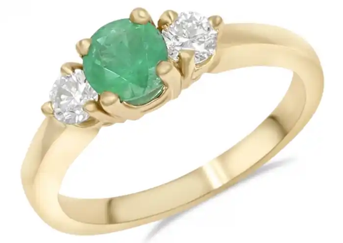 Tendance Bague Arius trinité émeraude et diamants en or jaune 14k pour femme