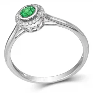 Usine Directe Bague contemporaine sertie d'une pierre tsavorite encerclée de diamants