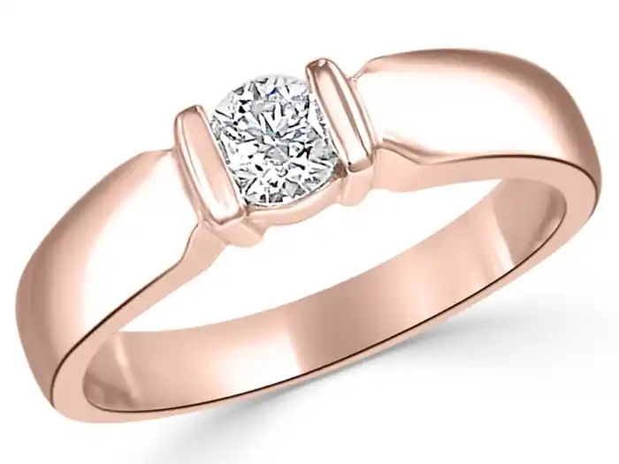 Nouvel Arrivage Bague Vigueur solitaire diamant canadien .30ct serti tension en or rose 14k pour femme