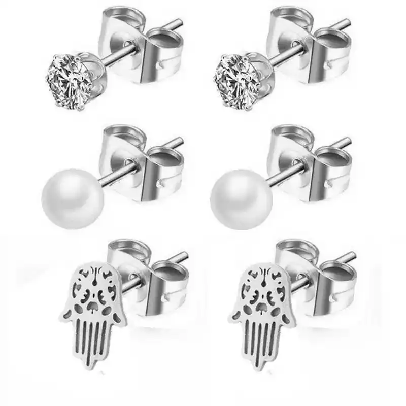 Usine Directe Boucles d'oreilles femme ou enfant - Acier inoxydable argenté - main de Fatma