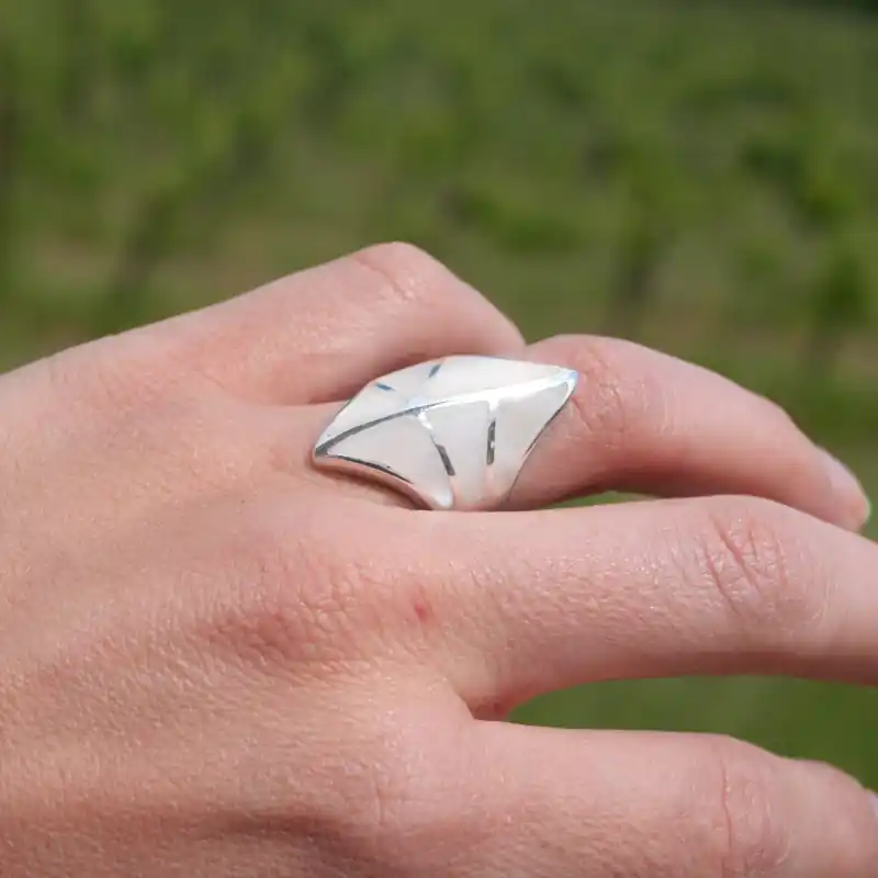 Tendance Bague pointes en argent et Nacre blanche (blanc) T63