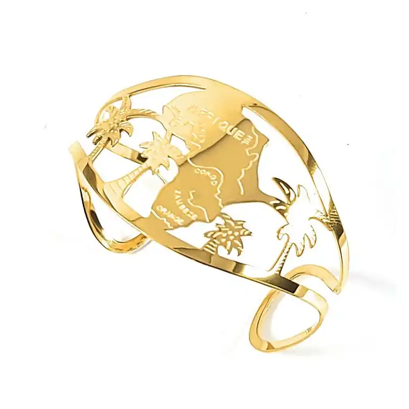 Bracelet pour femme - Acier 316 inoxydable doré motifs carte d'Afrique Offre Exclusive