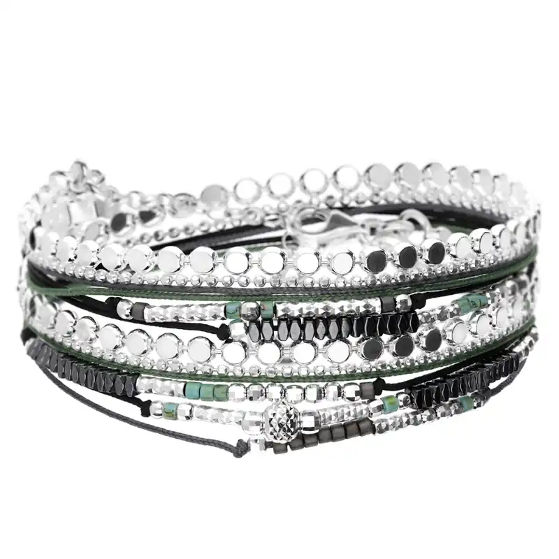 Retour Gratuit BRACELET MOOREA DOUBLE TOURS NOIR VERT HÉMATITE