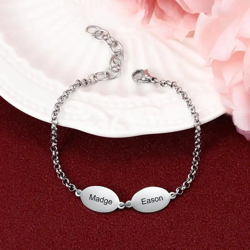 Bracelet Gourmette 2 Prénoms Personnalisé pour Femme Cadeau Maman Fille Anniversaire Tendance
