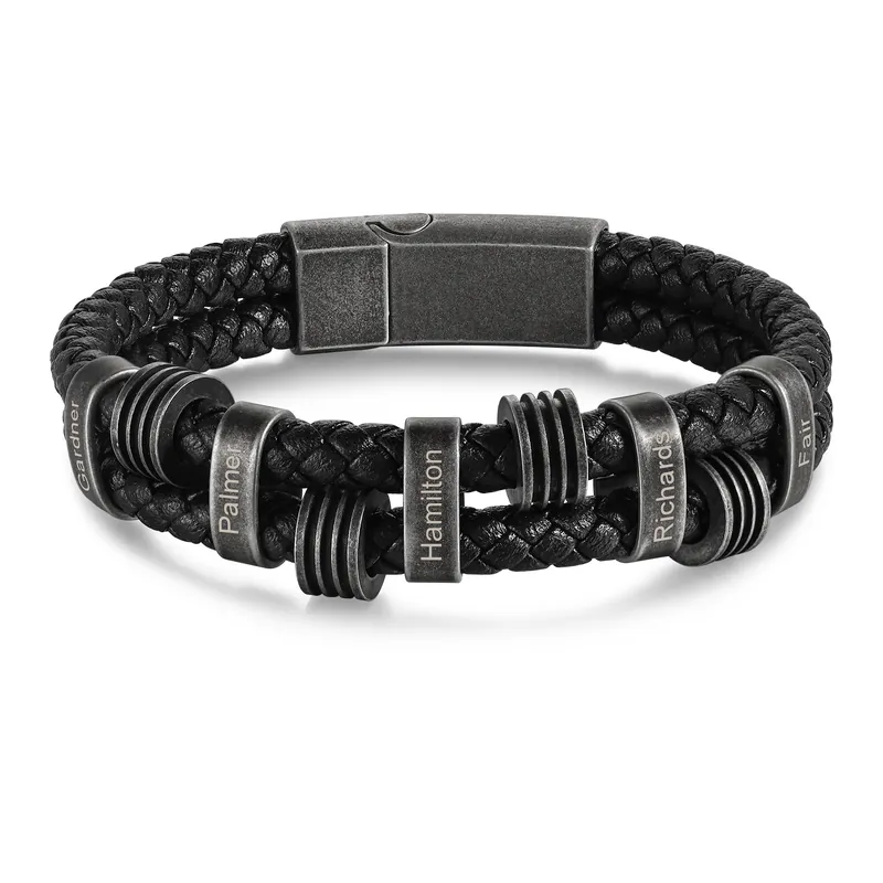Livraison Mondiale Bracelet Vintage 5 Prénoms Personnalisés Bracelet Homme