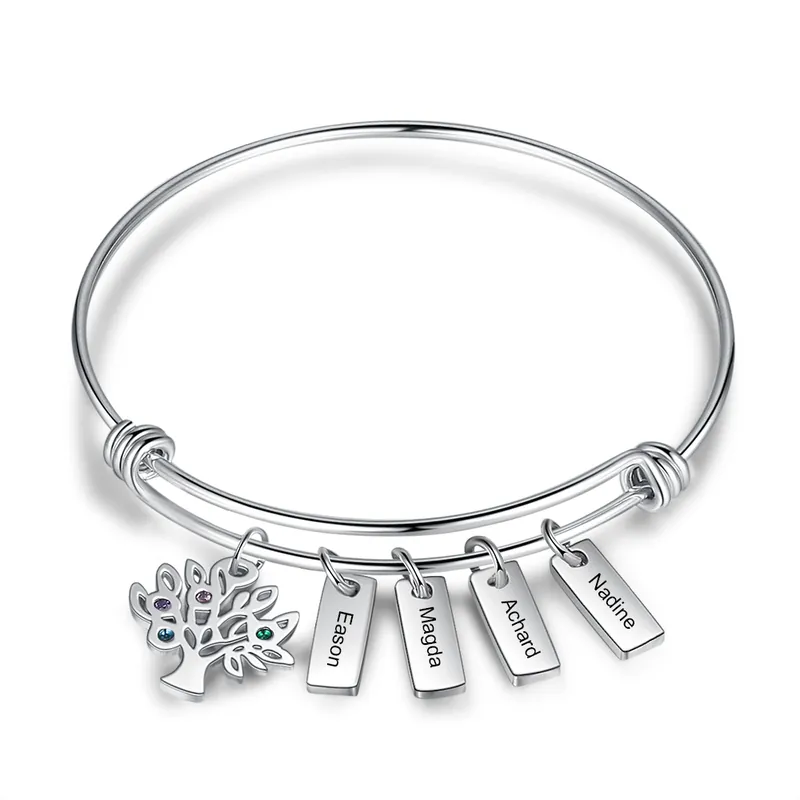 Bon Marché Bracelet Arbre de vie 4 Prénom Personnalisé 4 Pierre de Naissance