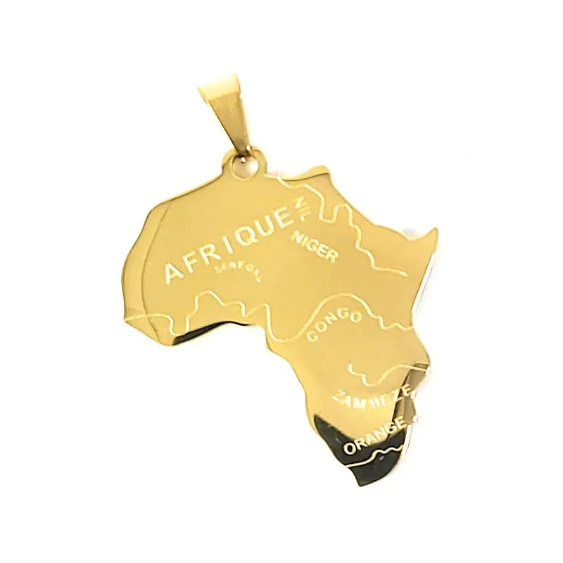 Pendentif acier 316 inoxydable carte d'Afrique doré 22 mm Nouvelle Collection