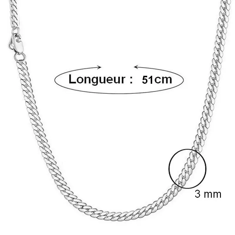 Chaîne collier acier inoxydable maille serpent - Couleur argenté 51 cm - 3 mm Commander Maintenant