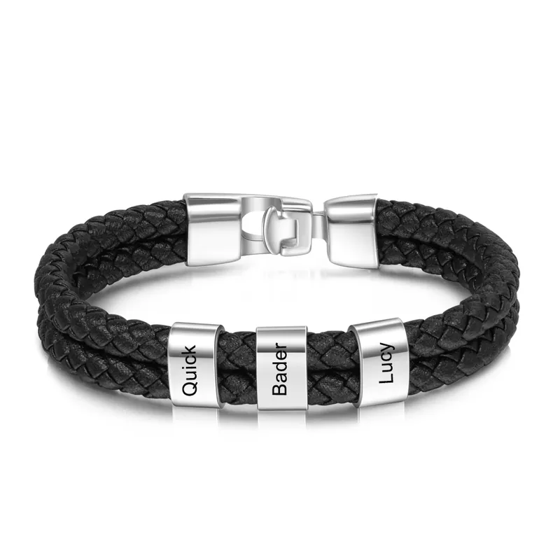 Populaire À mon homme - Bracelet en cuir tressé à perles personnalisé pour petit-ami / mari avec 3 prénoms gravés
