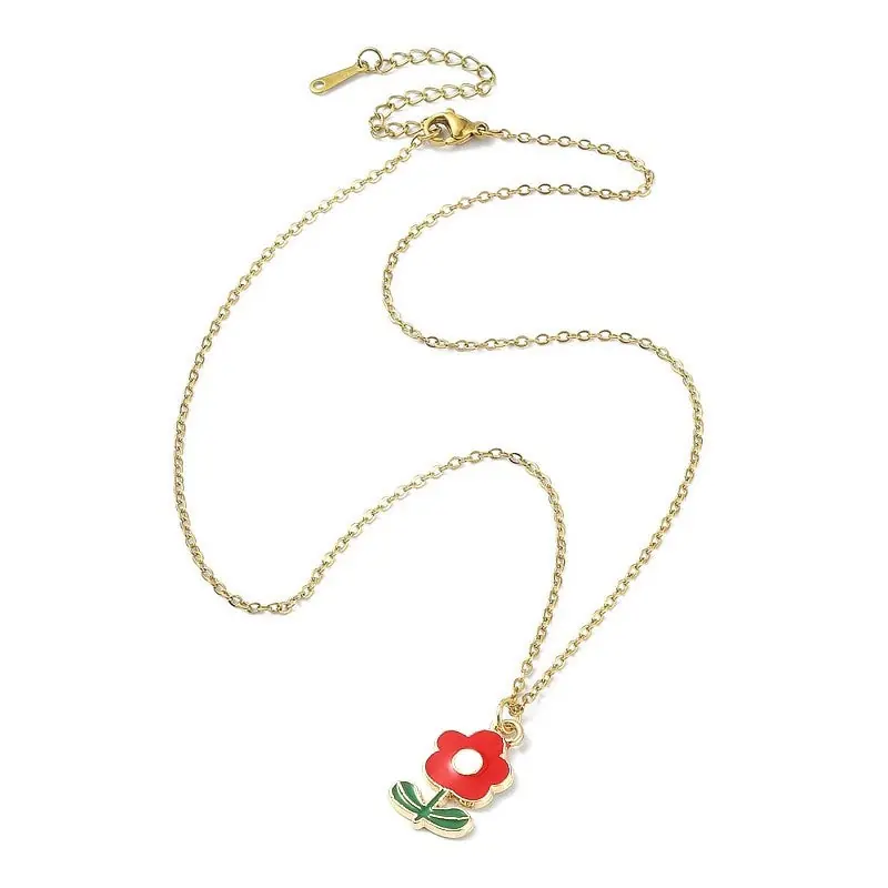 Livraison Mondiale Chaîne collier acier inoxydable fleur rouge