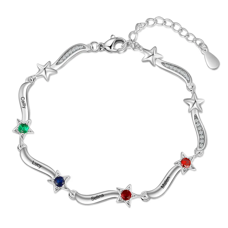 Usine Directe Bracelet étoile 4 Prénom Personnalisé avec 4 Pierre de Naissance