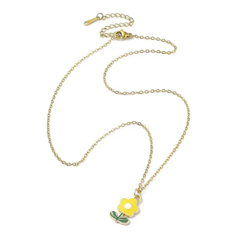 Chaîne collier acier inoxydable fleur jaune Livraison Mondiale