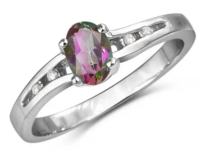 Bague Brooke topaze mystique sur jonc vagué à diamants en or rose 10k pour femme Solde