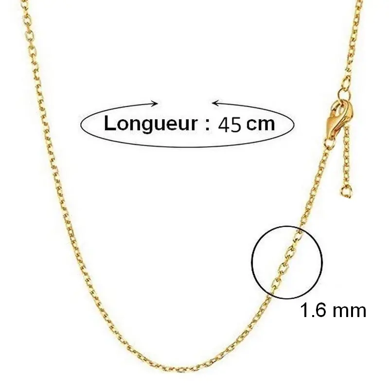 Meilleure Qualité Lot de 10 Chaines acier doré maille forçat 1.6 mm - 45 + 5 cm