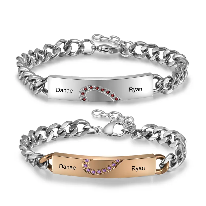 Édition Limitée Bracelet couple 2PCS avec 2 Prénoms Personnalisé Gourmette bracelet en commun | Jessemade