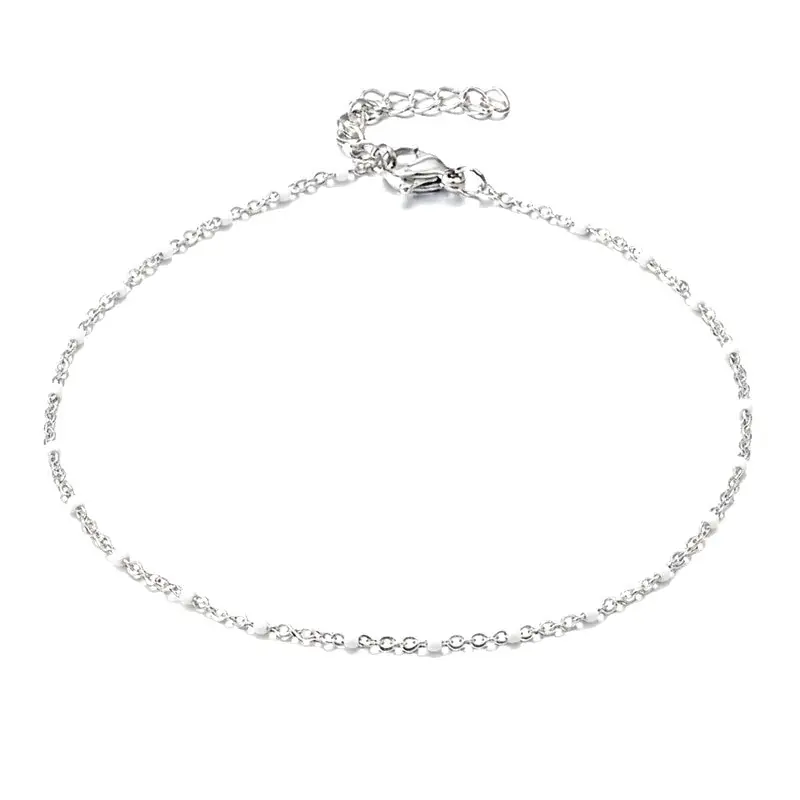 Chaîne de cheville acier inoxydable émaillé blanc Marque