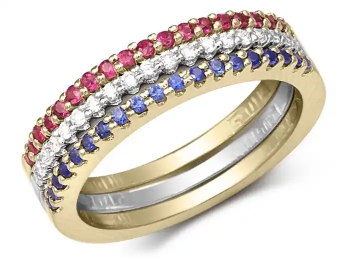 Promotion Jonc Clara à diamants avec rubis et saphirs en or jaune 14k pour femme