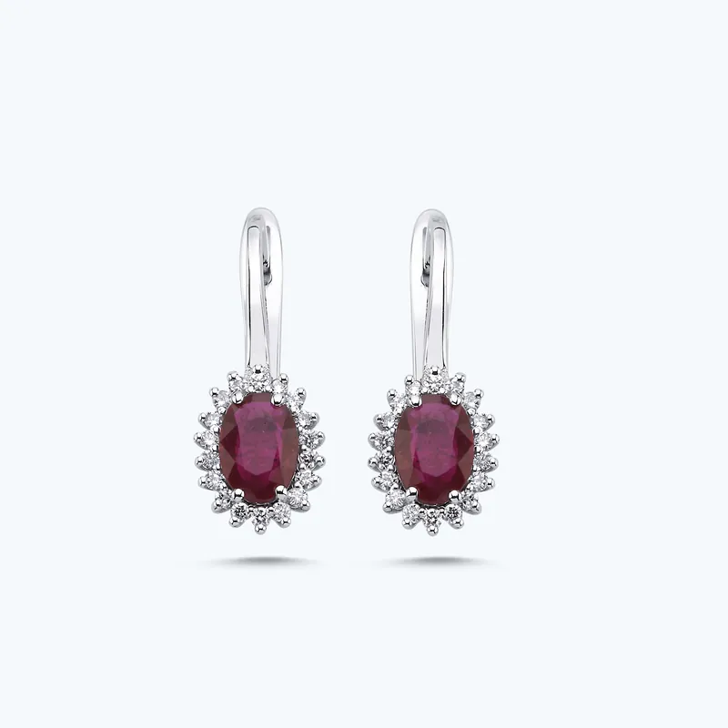 Boucles d'Oreilles Diamant Rubis Top Qualité