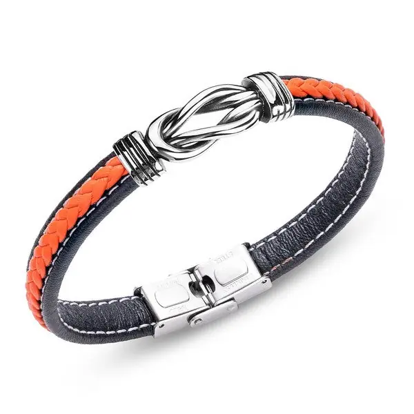 Nouvelle Collection Bracelet homme acier entrelacé cuir orange