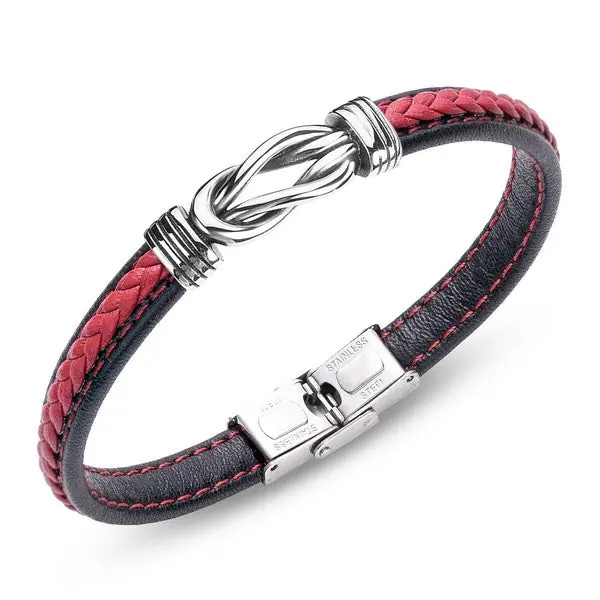 Commander Vite Bracelet homme acier entrelacé cuir rouge
